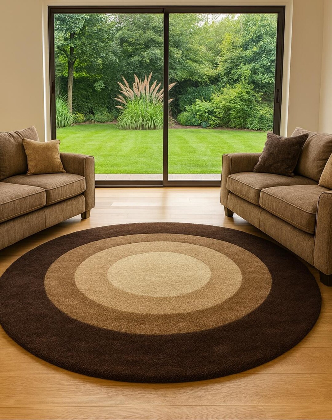 Round Brown Beige Circle Rug Hand-tufted Geometric Area Carpet Cozy ...