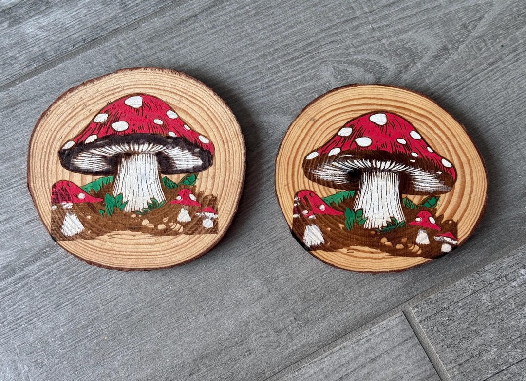 Laser Engraved Toadstool Drinks Coaster Decorative Wood Slice Hand ...