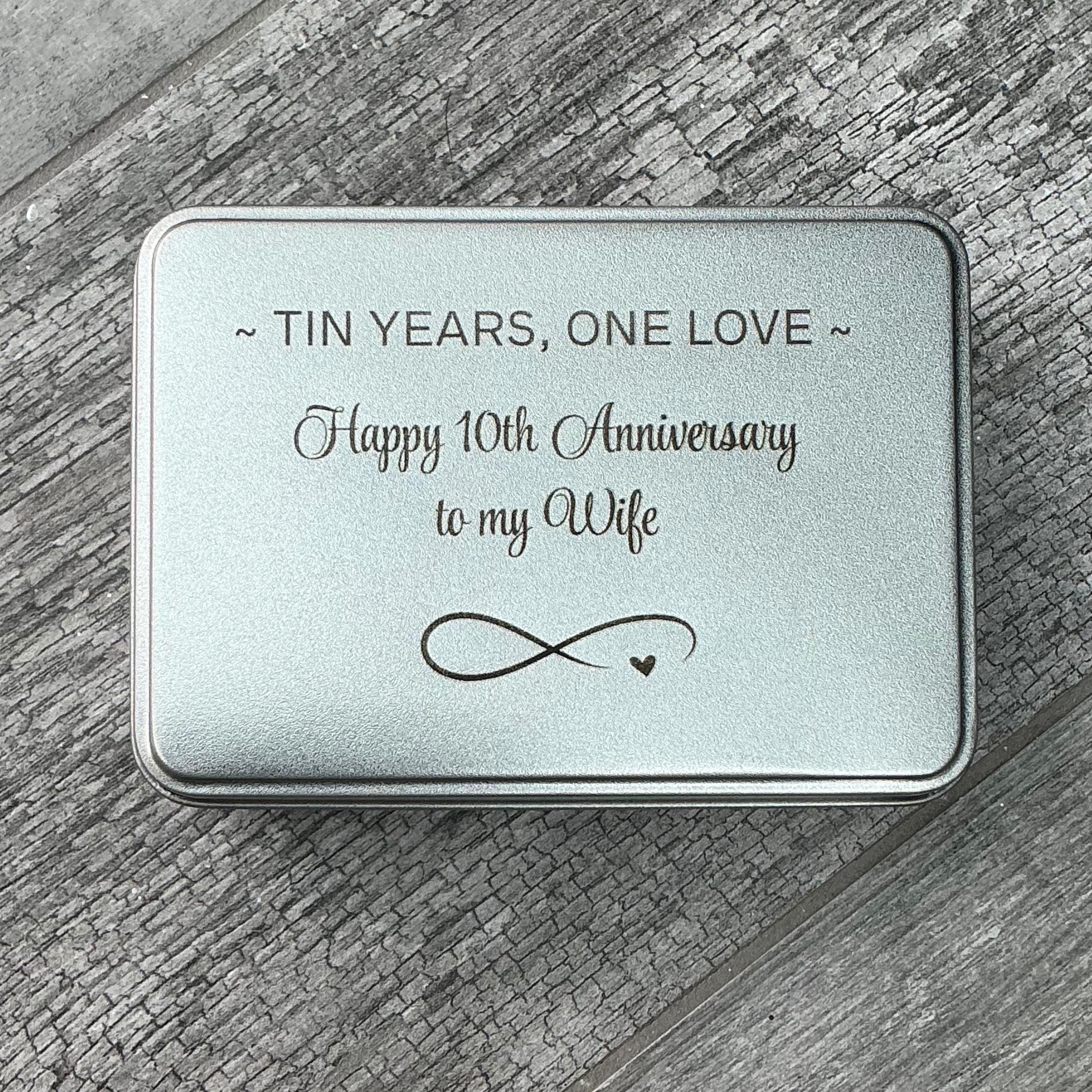 Personalised 10th Year Anniversary Tin for Wife, Keepsake Poem Heart ...