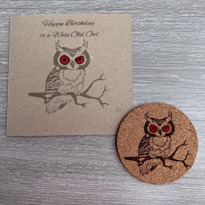 Carte d'anniversaire hibou gravée au laser, carte écologique avec sous-bock assorti en option, cadeau des bois rustiques, carte souvenir unique