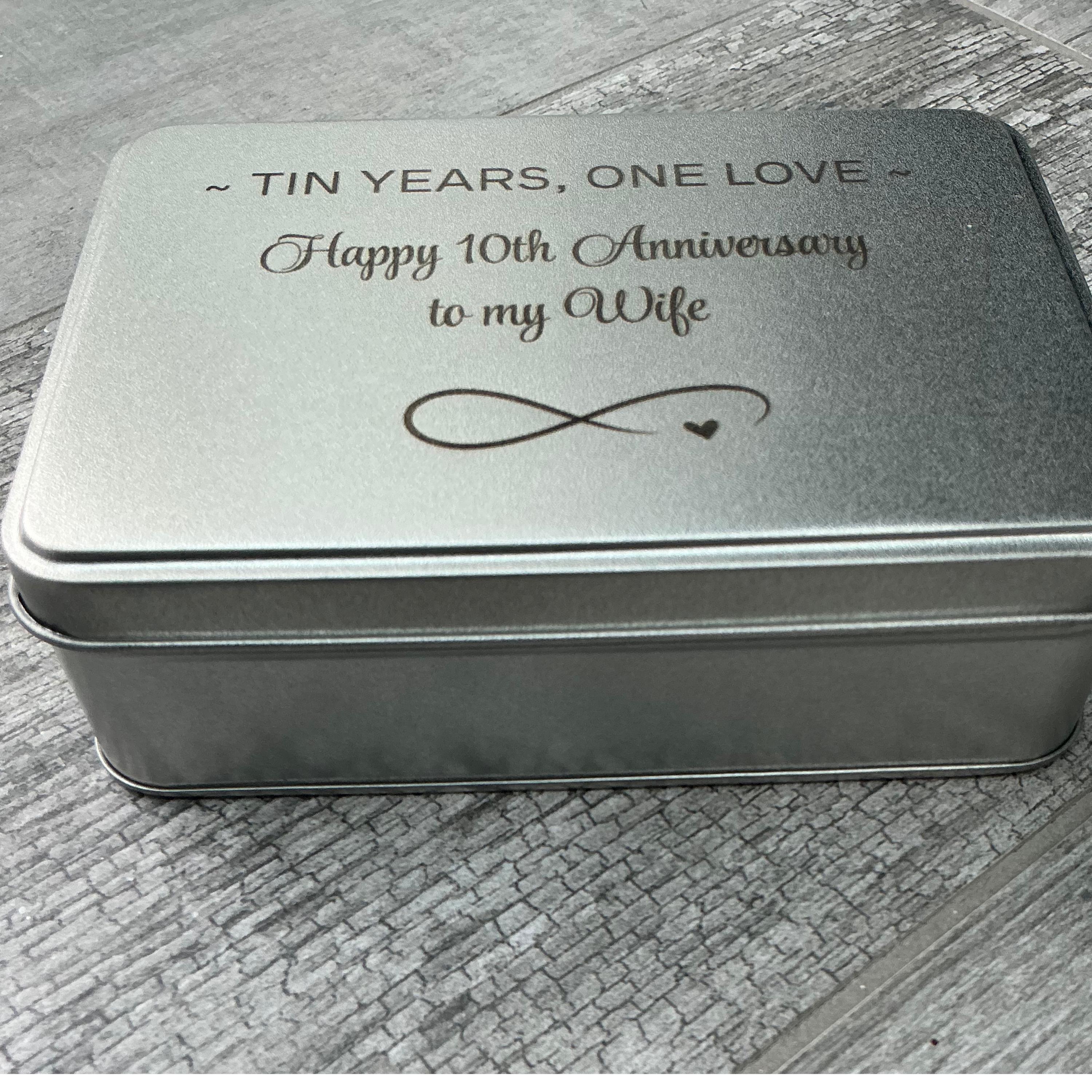 Personalised 10th Year Anniversary Tin for Wife, Keepsake Poem Heart ...