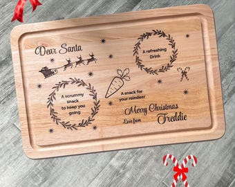 Personalized Santa Treat Board: Engraved Wooden Christmas Eve Snack Tray