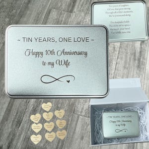 Personalized 10th Anniversary Tin Keepsake Box: Engraved Gift for Wife