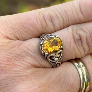 Citrine Yellow Orange Sterling Silver Filigree Ring handmade custom 14k yellow gold size 4 4.5 5 5.5 6 6.5 7 7.5 8 8.5 9 9.5 10 fine jewelry