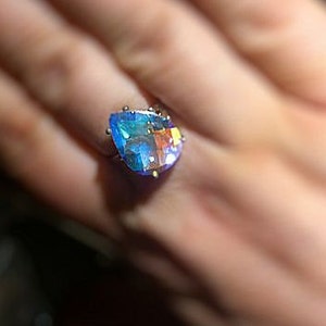 Angelic Aurora Borealis Rainbow Quartz Teardrop Sterling Silver Ring blue purple orPendant handmade fine jewelry size 3 4 5 6 7 8 9 10 11 12