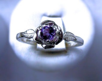 Anillo Sweet Rose en plata de ley con amatista morada diminuta, zafiro azul, blanco, rosa, topacio, tanzanita, talla 3, 4, 5, 6, 7, 8, 9, 10, 11, joyería fina hecha a mano