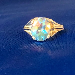 Aurora Borealis Topaz Sterling Silver Ring oval rainbow purple blue yellow Mercury Mist handmade custom size 4 5 6 7 8 9 10 11 fine jewelry