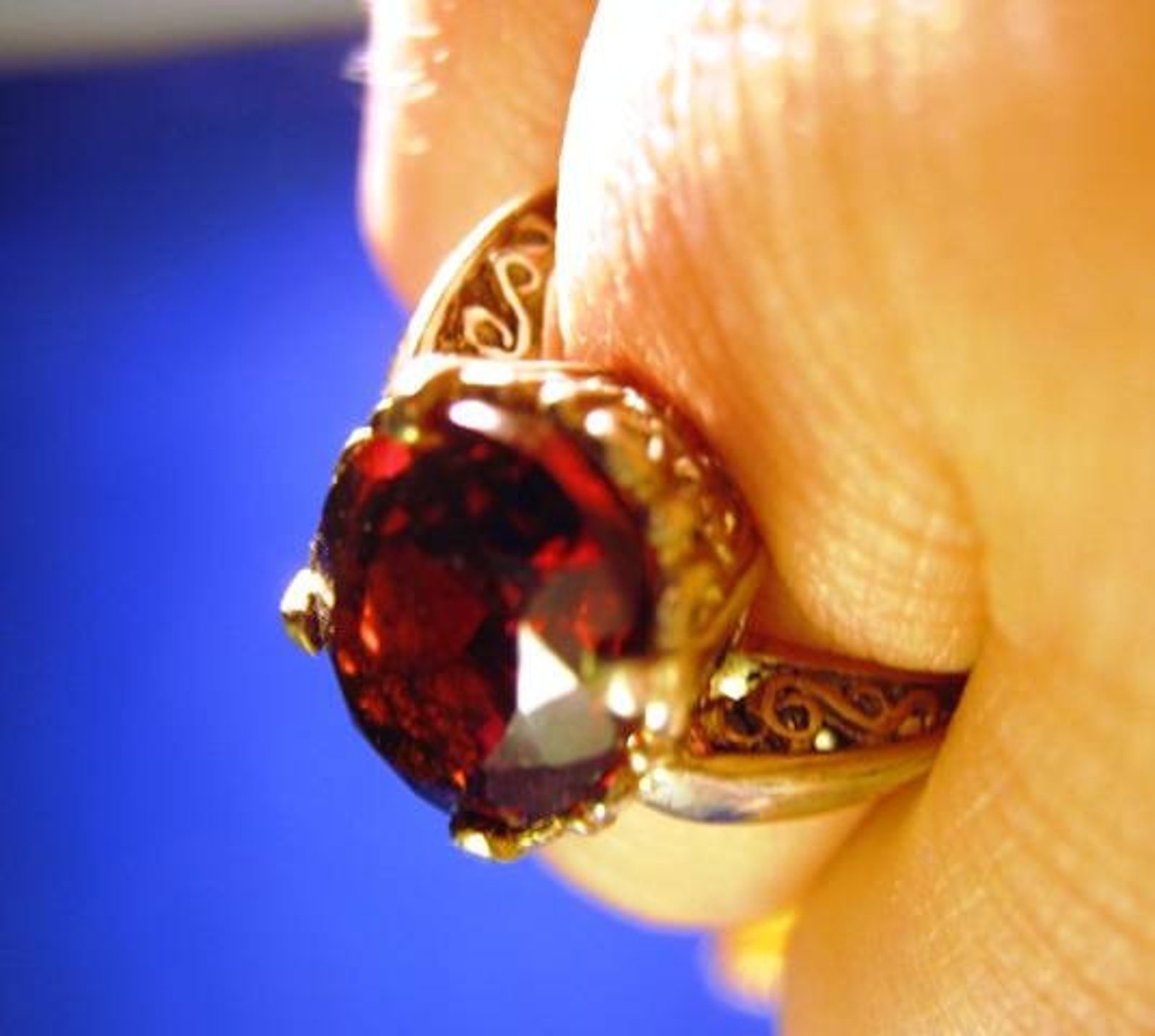 Big Deep Red Rhodolite Garnet Ring Sterling Filligree Basket Handmade ...