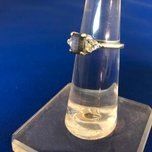 Handmade Three stone ring faceted Labradorite Emerald Cut white topaz trillions sterling silver Blue Custom size 4 5 6 7 8 9 10 fine jewelry image 2