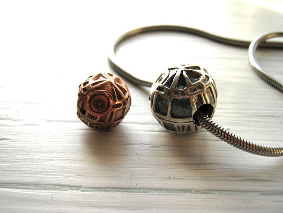 Come Over To The Dark Side /Hand Formed Death Star Copper PMC/ Precious Metal Clay Handmade unique pendant necklace bead large hole 5mm