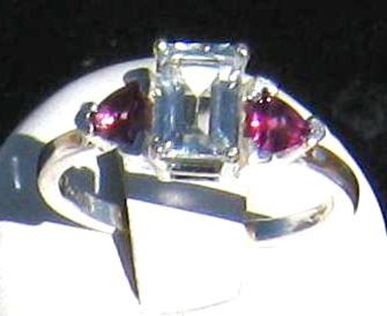 White Topaz 3 stone Sterling Silver Ring Handmade Green Emerald Tsavorite Pink Sapphire Purple Tanzanite Fine jewelry half 3 4 5 6 7 8 9 10 imagem 1