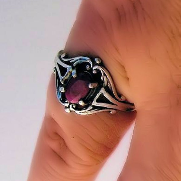Sweet Genuine Red Ruby Ring Sterling Silver Antique Classic Style Scroll Frendship pinky handmade fine jewelry size 3 4 5 6 7 8 9 10 half