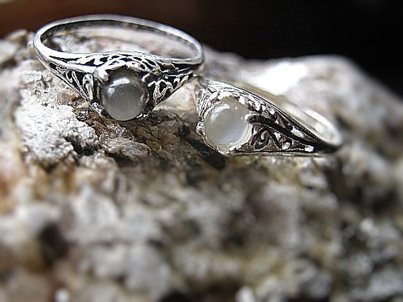 Tiny White Grey Catseye Moonstone Handmade Ring Sterling Silver shiny antique style filigree fine jewelry custom size 3 4 5 6 7 8 9 10 10.5