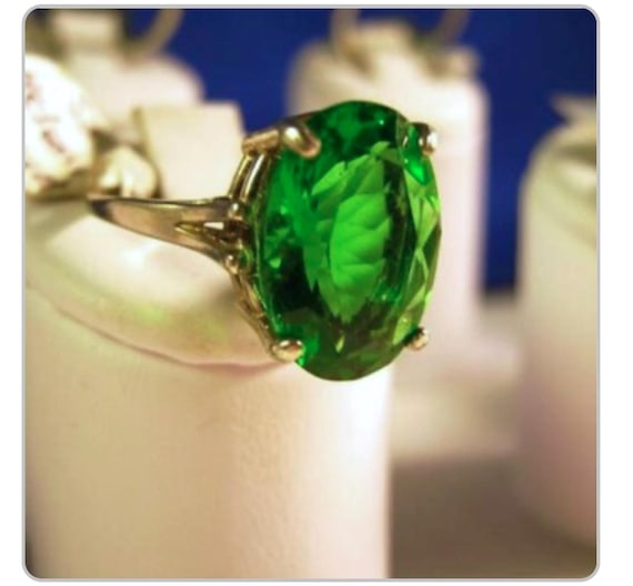 Genuine Oval Green Helenite Sterling Silver Ring handmade size 4 5 6 7 8 9 10 11 fine jewelry collector gemstone