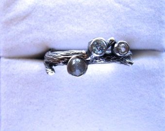 Anillo de piedras preciosas único en plata de ley con forma de ramita, 1, 2, 3 o 4 gemas, hecho a mano, tamaño 1/2, 6, 7, 8, 9, 10, topacio azul, blanco, amatista violeta, tanzanita, alejandrita
