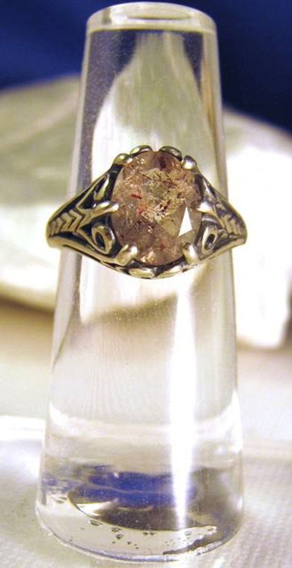 Genuine Strawberry Quartz Ring Sterling Silver Red clear Handmade custom unisex size 4 5 6 7 8 9 10 strange unusual handmade fine jewelry