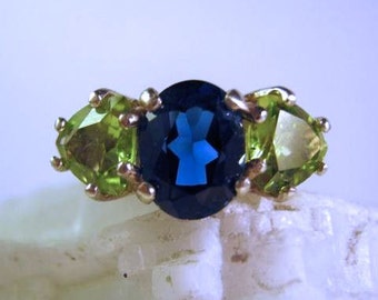 Three Stone Custom Gemstone Ring Sterling Silver Handmade Fine jewelry blue white topaz opal green apatite peridot purple amethyst mothers