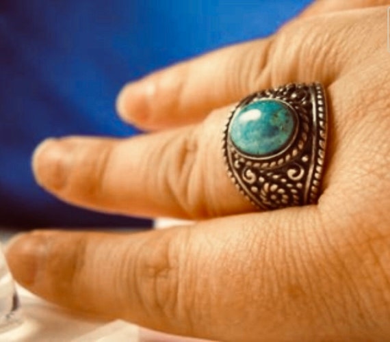 Genuine Turquoise Gemstone Western Style Sterling Silver Ring custom size 4 5 6 7 8 9 10 11