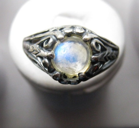 Rainbow Moonstone Gypsy Style Sterling Silver Antique Filigree Ring handmade fine jewelry size 4 5 6 7 8 9 10 half blue cloud oddity