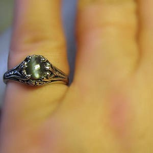 Rare Natural Alexandrite Color Change Green Blue Cats-eye Ring Sterling Silver handmade size fine jewelry 14k yellow gold