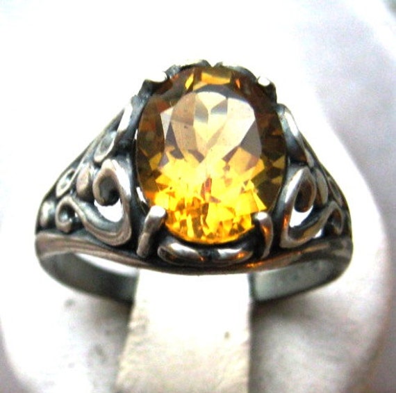 Golden Citrine Filigree Ring Sterling Silver Scroll handmade custom 14k yellow gold size 4 4.5 5 5.5 6 6.5 7 7.5 8 8.5 9 9.5 10 fine jewelry