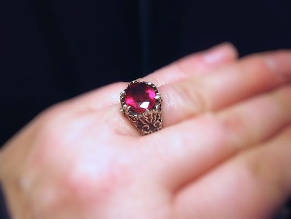 Deep Red Hessonite Garnet Leaf Pattern Ring diamond accents Heavy Sterling Silver Unisex Handmade Custom Size 4 5 6 7 8 9 10 fine jewelry