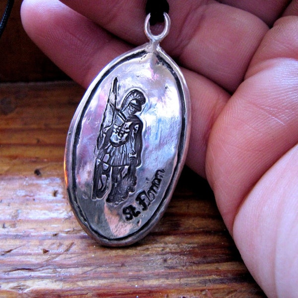 St. Florian Metal Sterling Silver Pendant Necklace Original Artwork Handmade Fine Jewelry Mens Firemen Firemans Saint Catholic