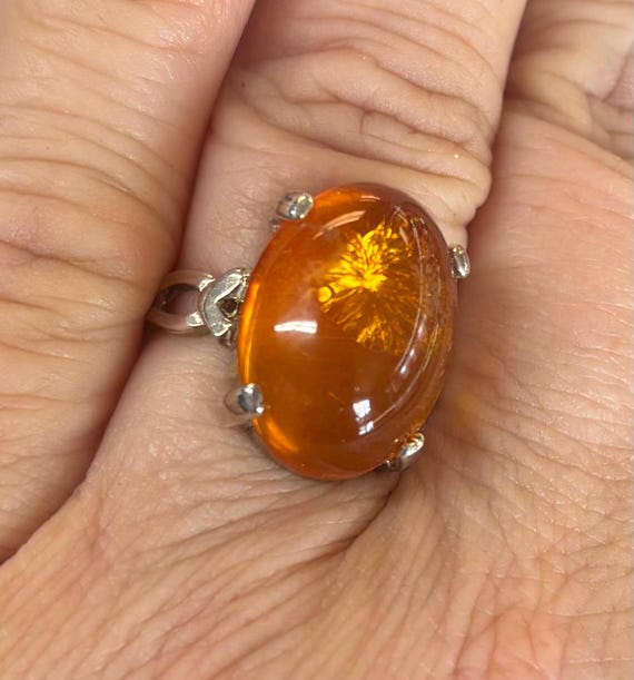 Genuine Amber Ring Sterling Silver orange golden glow custom size 18x13 or 12x10mm cab handmade 3 4 5 6 7 8 9 10 11 fine jewelry
