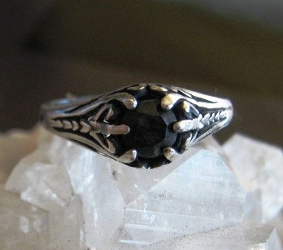 Midnight Sapphire set in Vintage look sterling silver ring