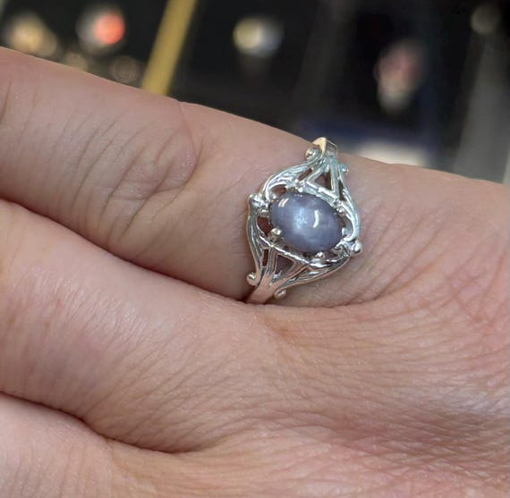 Baby Blue Natural Star Sapphire Sterling Silver filigree ring custom 4 4.5 5 5.5 8 8.5 9 9.5 10 sizes free 6 6.5 7 7.5 handmade fine jewelry