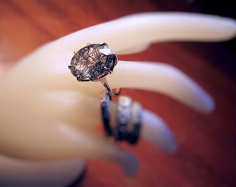 Tourmalinated Quartz gemstone custom size 5 6 7 8 9 Handmade Ring pendant black white Rutile Sterling Silver fine jewelry