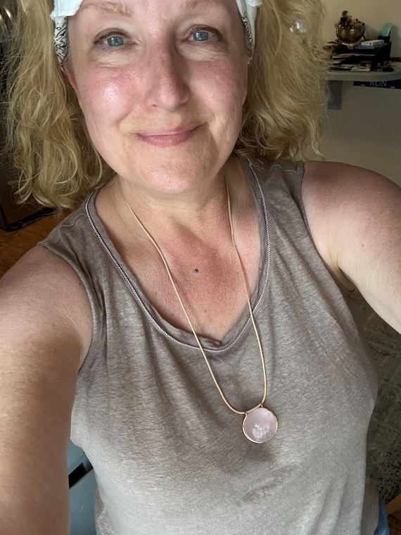 Large 14k Gold Filled Rose Quartz Gemstone Orb Pendant double bail choice of Leather Necklace colors lengths Pink Clear Ball Sphere