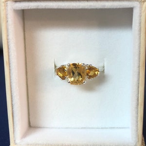 Antique Style Cushion Cut Honey Colored Citrine 3 Stone Ring sterling silver handmade fine jewelry size 4 5 6 7 8 9 10 1/2 sizes image 5