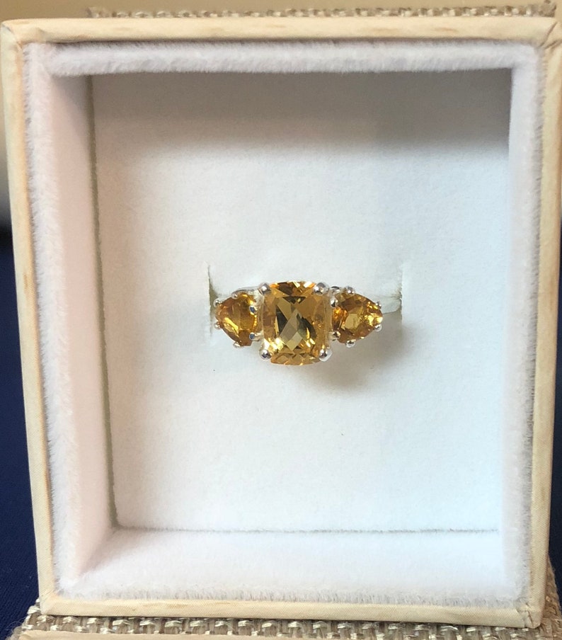 Antique Style Cushion Cut Honey Colored Citrine 3 Stone Ring sterling silver handmade fine jewelry size 4 5 6 7 8 9 10 1/2 sizes image 5