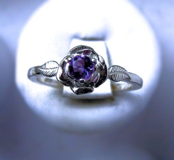 Sweet Rose Ring Sterling Silver Tiny Purple Amethyst Sapphire Blue White pink Topaz Tanzanite size 3 4 5 6 7 8 9 10 11 Handmade Fine Jewelry