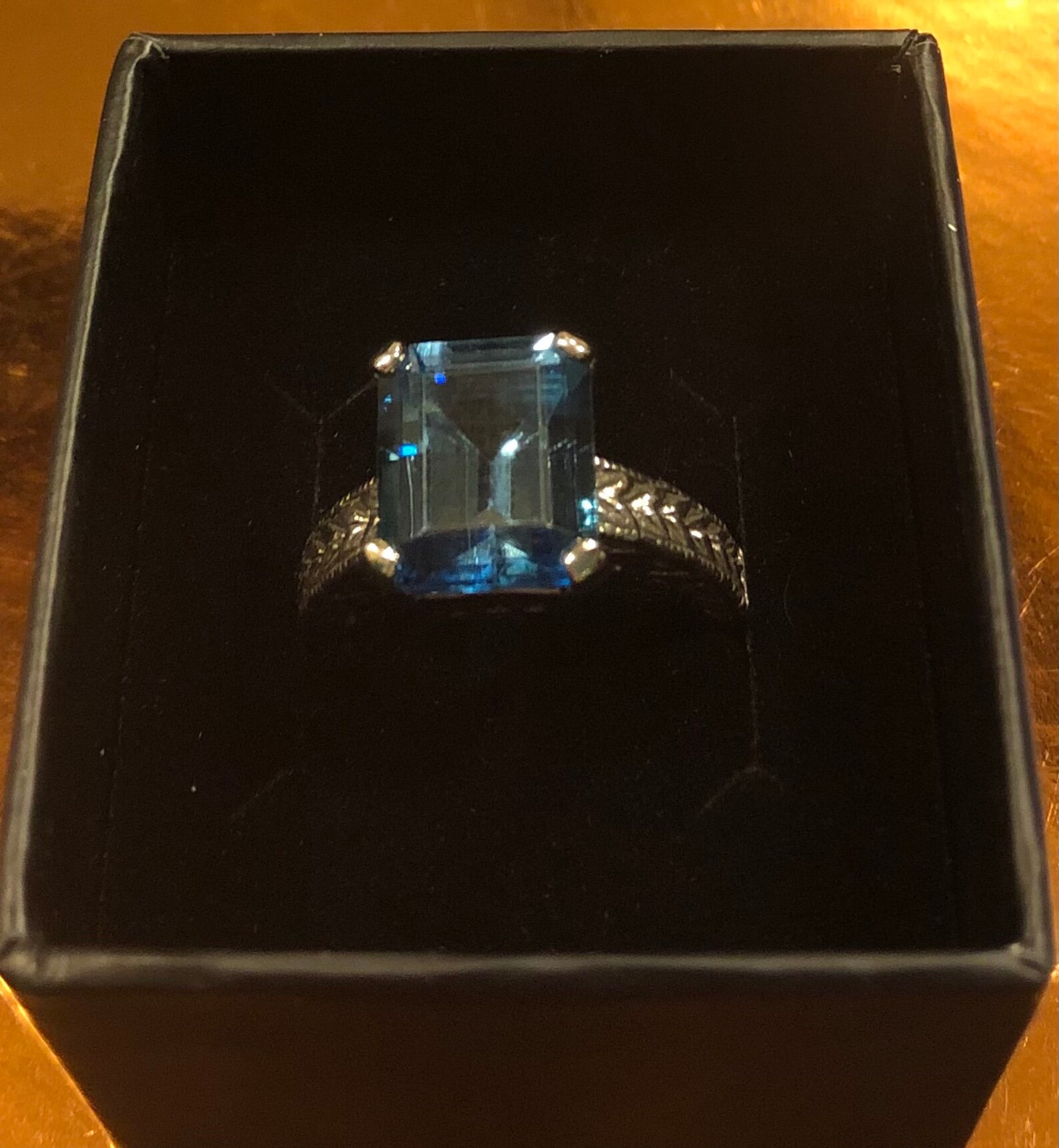 Emerald Cut London Blue Topaz Patterned Sterling Silver Band Ring ...