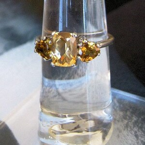 Antique Style Cushion Cut Honey Colored Citrine 3 Stone Ring sterling silver handmade fine jewelry size 4 5 6 7 8 9 10 1/2 sizes image 2