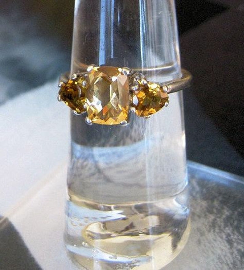 Antique Style Cushion Cut Honey Colored Citrine 3 Stone Ring sterling silver handmade fine jewelry size 4 5 6 7 8 9 10 1/2 sizes image 2