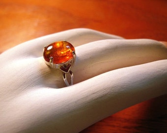Genuine Amber Ring Sterling Silver orange golden glow custom size 18x13 or 12x10mm cab handmade 3 4 5 6 7 8 9 10 11 fine jewelry
