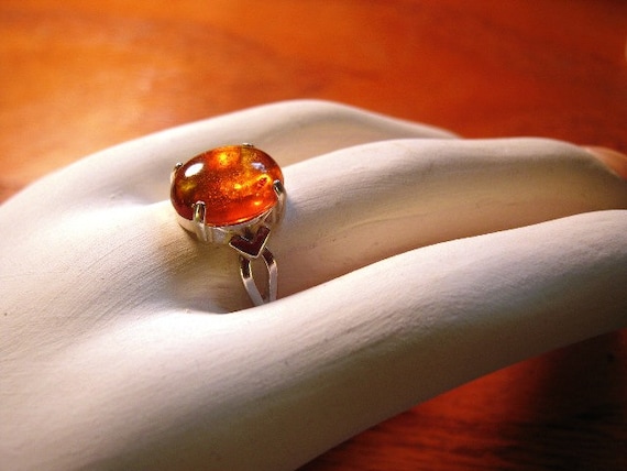 Genuine Amber Ring Sterling Silver orange golden glow custom size 18x13 or 12x10mm cab handmade 3 4 5 6 7 8 9 10 11 fine jewelry