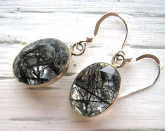 Big Tourmalinated Quartz Earrings in Sterling Silver