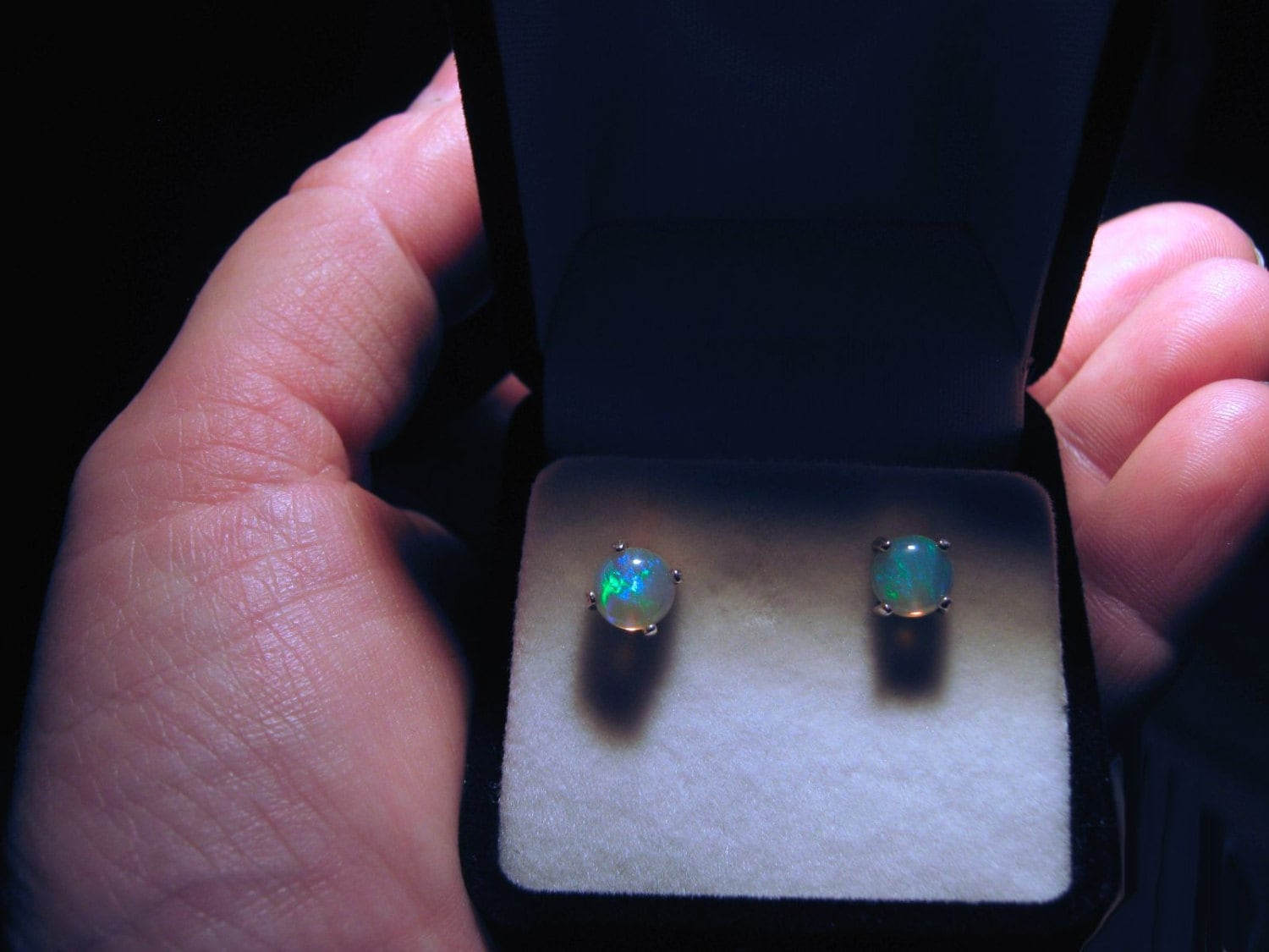 Beautiful Fiery Sterling Silver Ethiopian Opal Stud Earrings Beautiful Fiery Sterling Silver Ethiopian Opal Stud Earrings