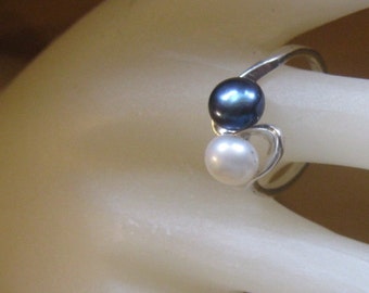 Anillo de Perla Cultivada Negro/Blanco doble Bi-pass Plata Esterlina Topacio Personalizado Malva Rosa 6 mm medias tallas 4 5 6 7 8 9 10 joyería fina hecha a mano