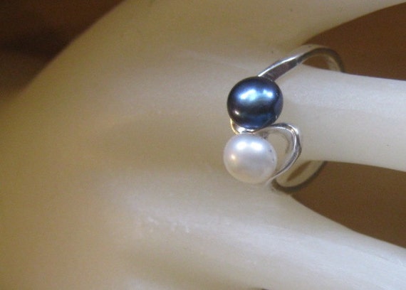 Cultured Pearl Ring Black/ White double Bi-pass Sterling Silver Custom topaz Mauve Pink 6mm half sizes 4 5 6 7 8 9 10 handmade fine jewelry