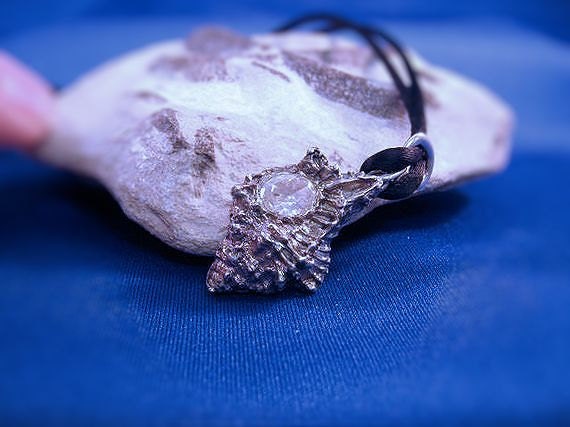 Handmade PMC Lace Murex Shell Pendant Necklace .999 Fine Silver Beach Jewelry sterling charm bail free birthstone 18inch chain /silk cord