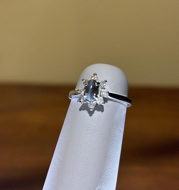 Genuine Rare Alexandrite Catseye Ring Green to Blue Sterling Silver Handmade white topaz size 4 5 6 7 8 9 10 Fine Jewelry
