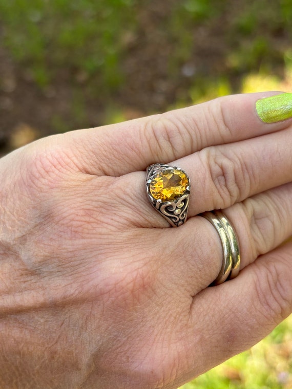 Citrine Yellow Orange Sterling Silver Filigree Ring handmade custom 14k yellow gold size 4 4.5 5 5.5 6 6.5 7 7.5 8 8.5 9 9.5 10 fine jewelry