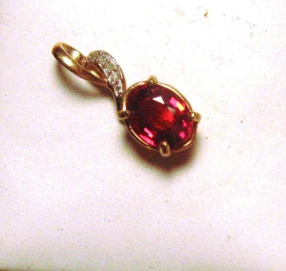 14k yellow Gold Red Spessertite Garnet Diamond Pendant Necklace 14kg filled 18inch chain fine jewelry handmade collector gem