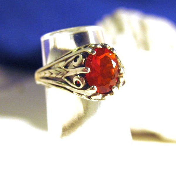 Earth Mine Mexican Cherry Red Fire Opal Sterling Silver Filigree Ring Nautral color handmade size 4 5 6 7 8 9 10 11 1/2 half fine jewelry