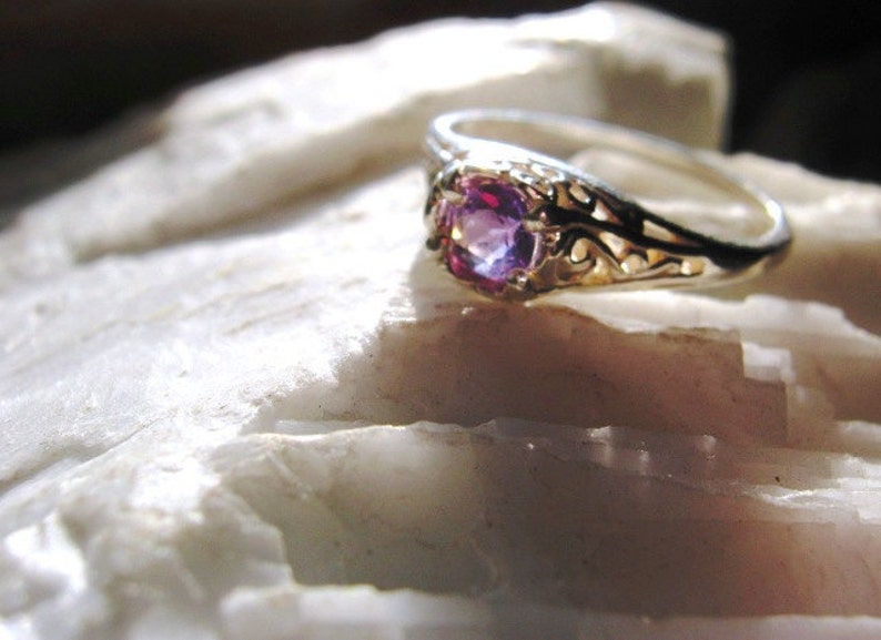 Birthstone Sterling Silver Filigree Ring handmade purple amethyst yellow citrine blue white opal topaz fine jewelry size 3 4 5 6 7 8 9 10 11 image 2